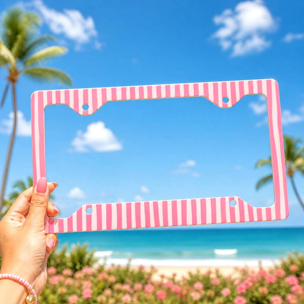 Pink Stripe License Plate Frame Etsy photo 1