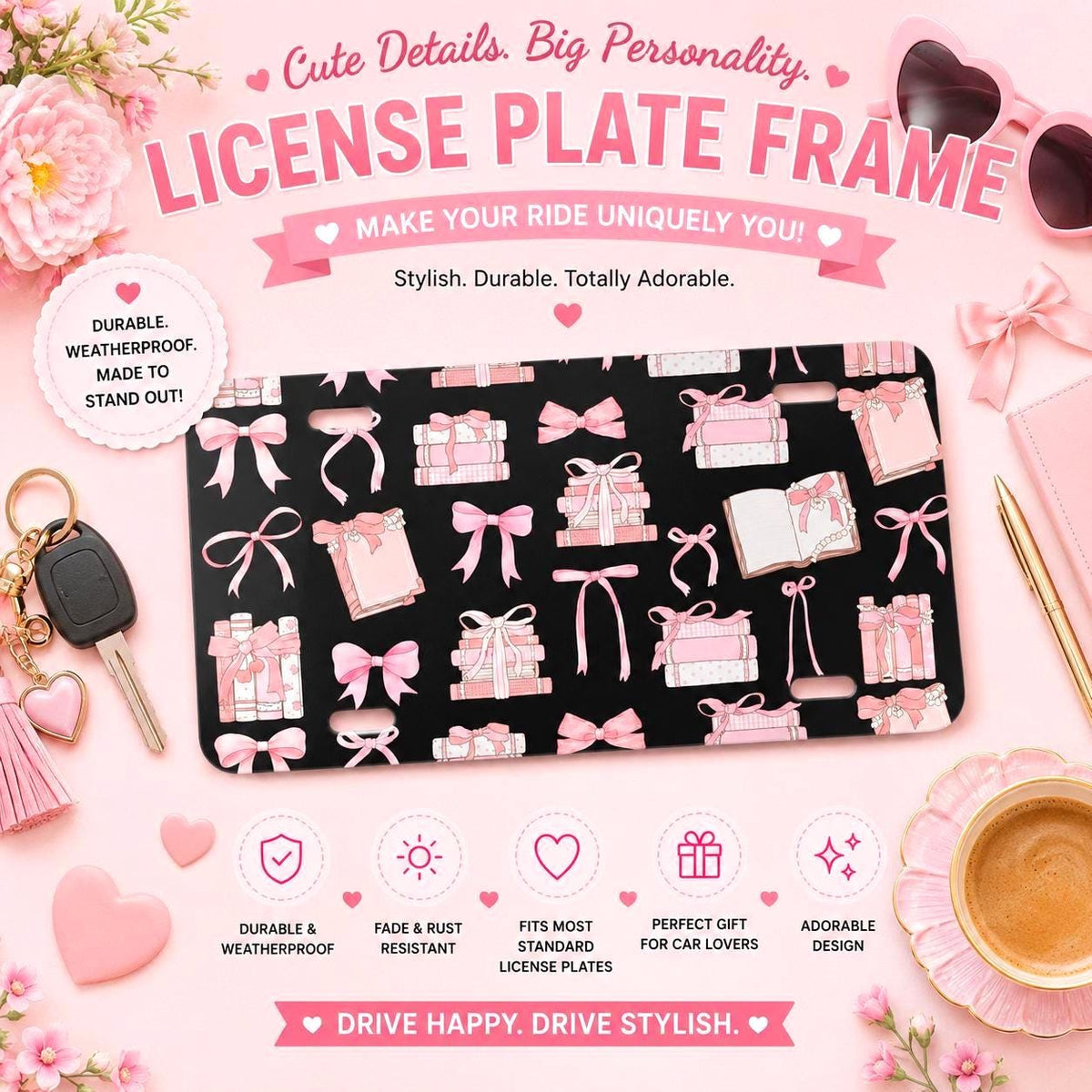 Pink Bow Book Vanity Plate - Black Etsy photo 2