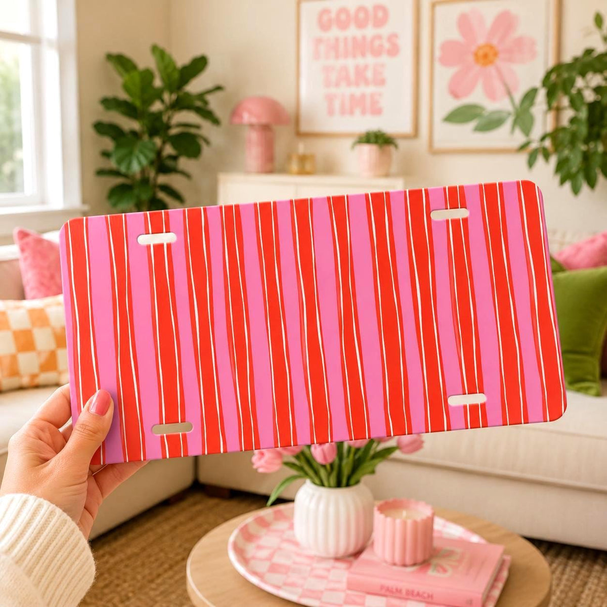 Pink & Red Stripe Vanity Plate Etsy photo 1