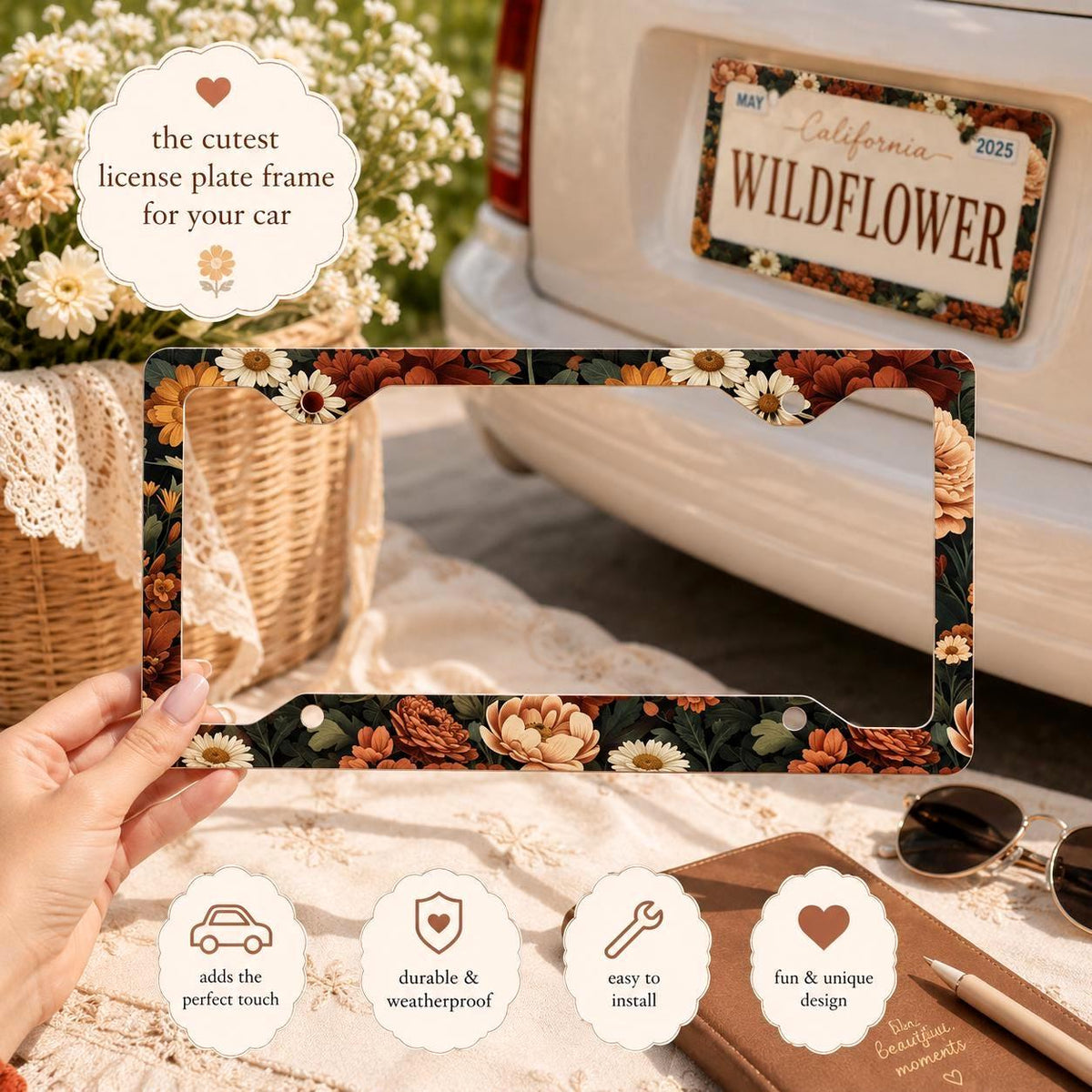 Vintage Wildflower License Plate Frame Etsy photo 2