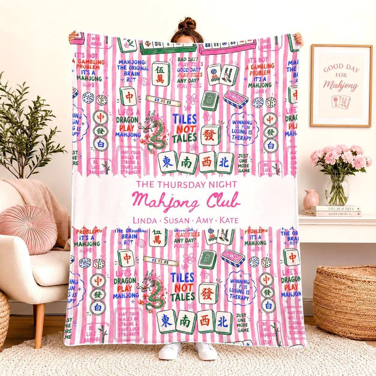 Personalized Mahjong Sherpa Blanket Etsy photo 1