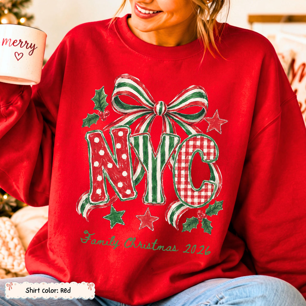 Personalized NYC Bow Christmas Sweatshirt Etsy photo 1