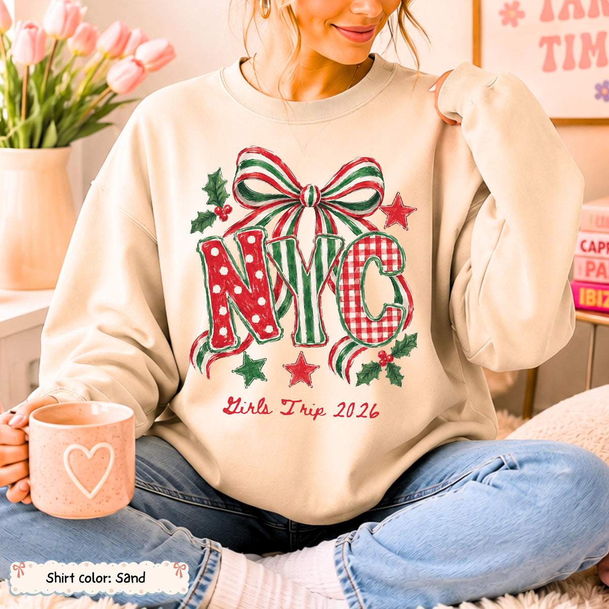 Personalized NYC Bow Christmas Sweatshirt Etsy photo 2