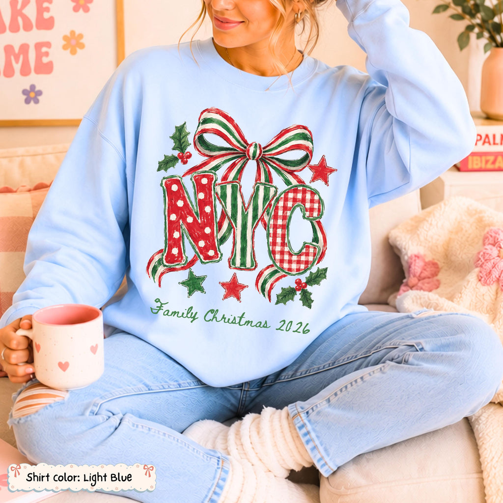 Personalized NYC Bow Christmas Sweatshirt Etsy photo 4