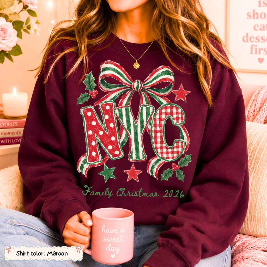 Personalized NYC Bow Christmas Sweatshirt Etsy photo 5