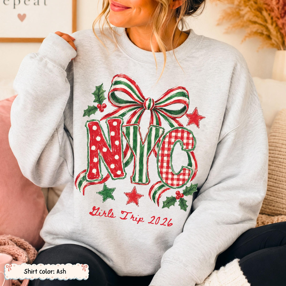 Personalized NYC Bow Christmas Sweatshirt Etsy photo 6