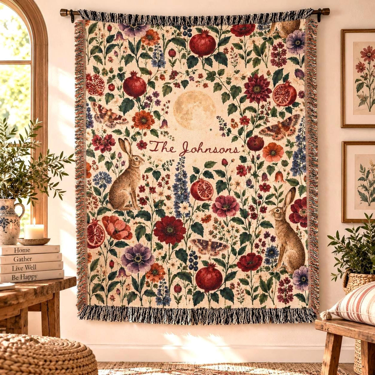 Personalized Rabbit Botanical Woven Blanket Etsy photo 1