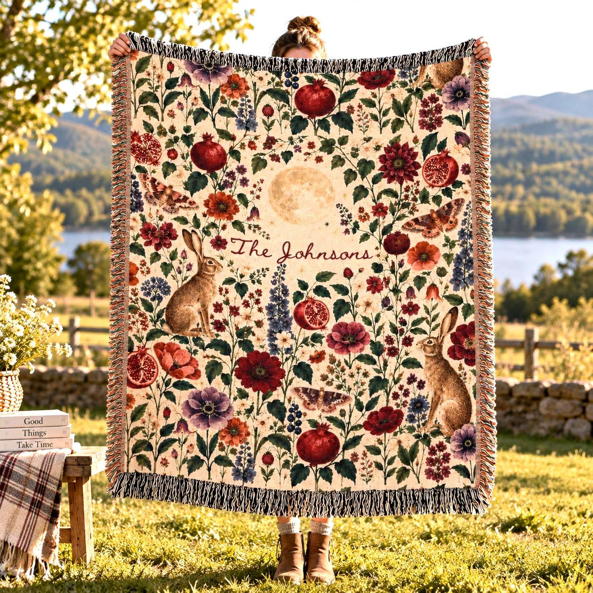 Personalized Rabbit Botanical Woven Blanket Etsy photo 2