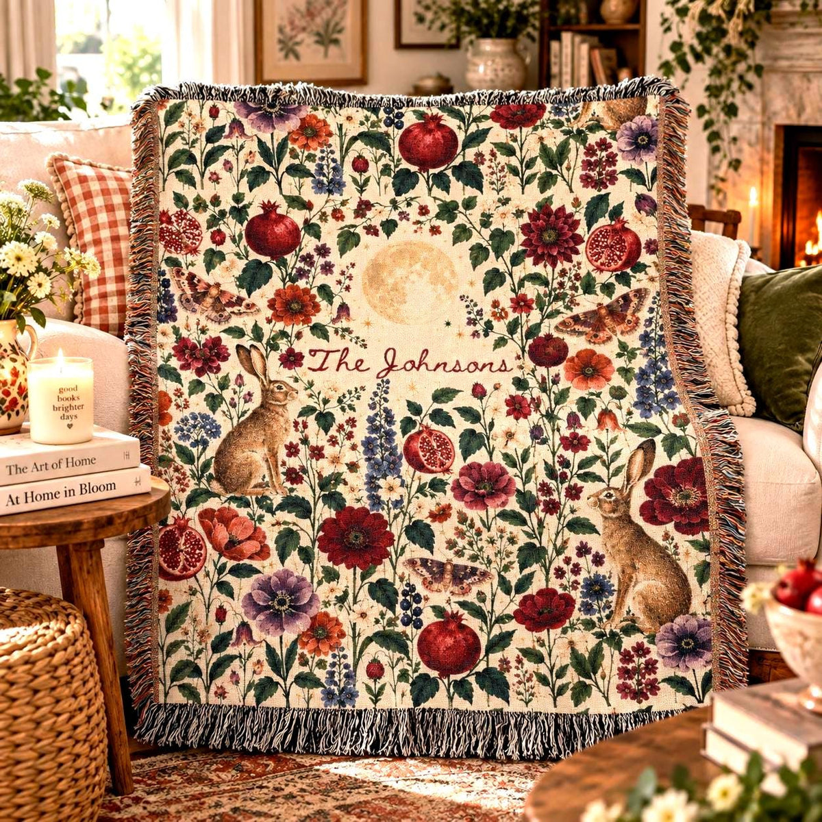 Personalized Rabbit Botanical Woven Blanket Etsy photo 3