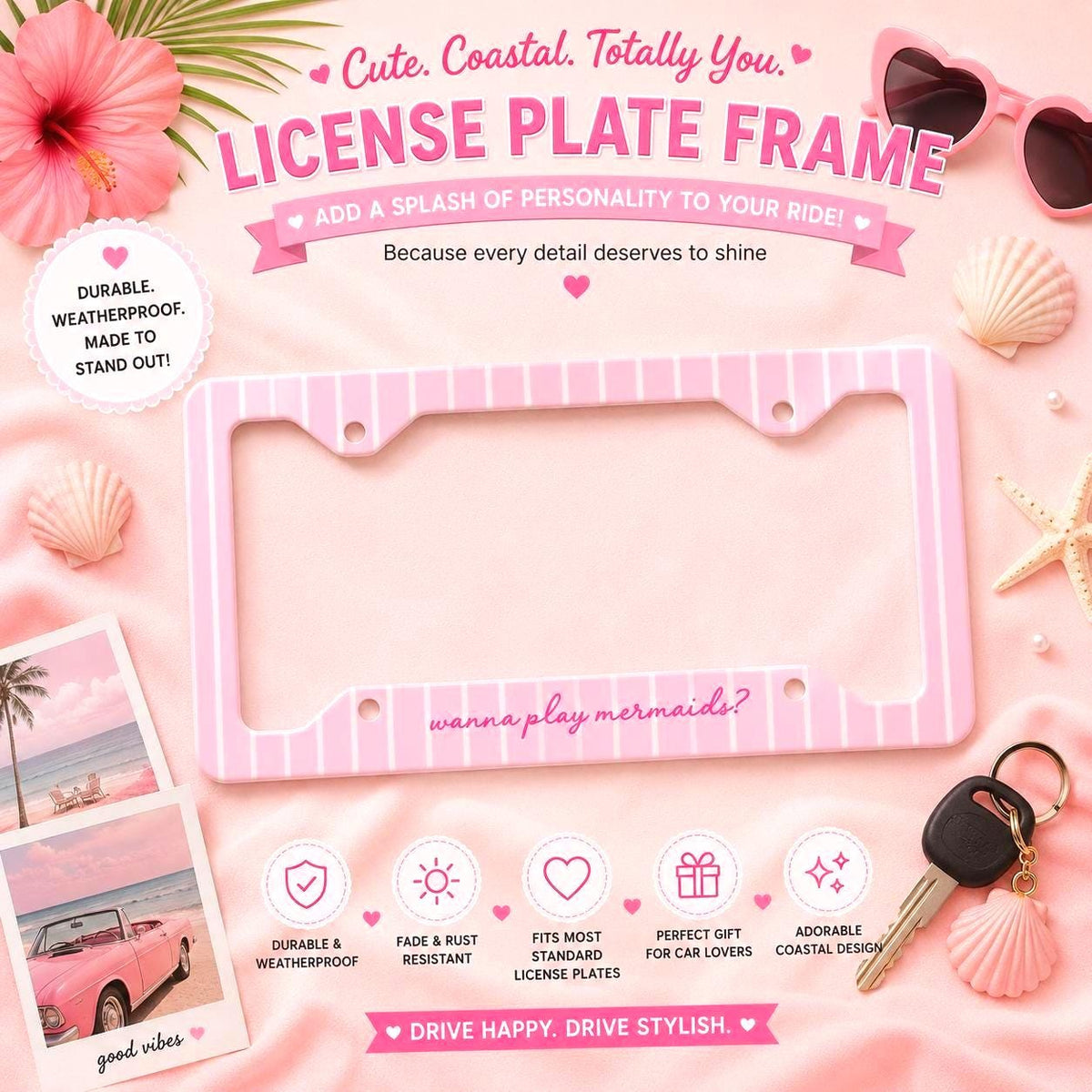 Personalized Pink Stripe License Plate Frame Etsy photo 2