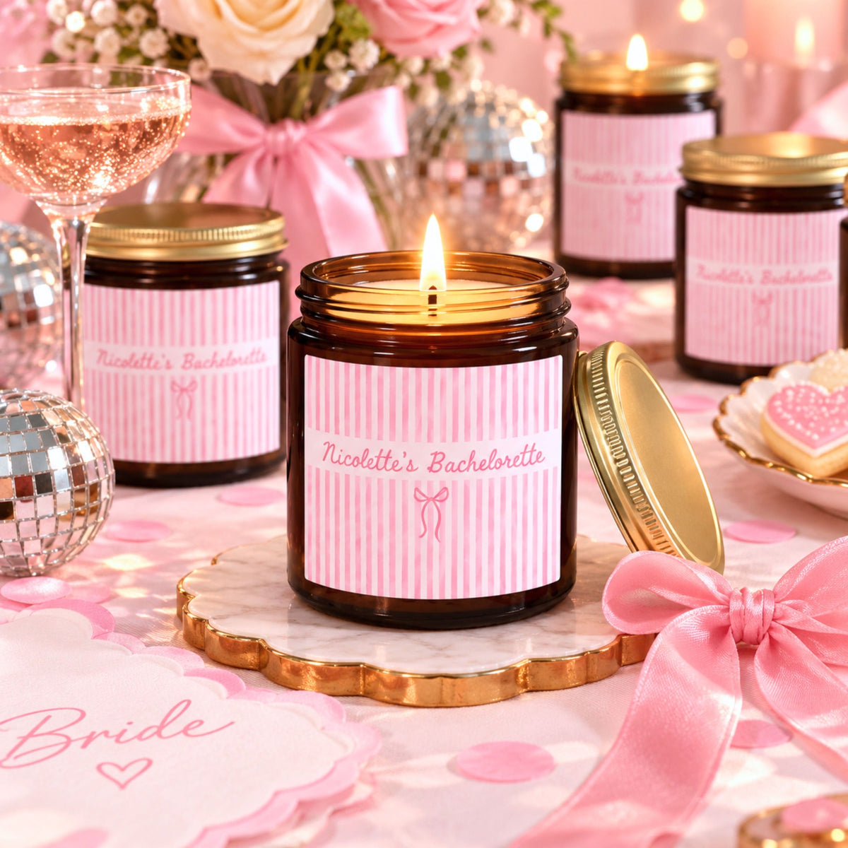 Personalized Bachelorette Candle amber glass lifestyle