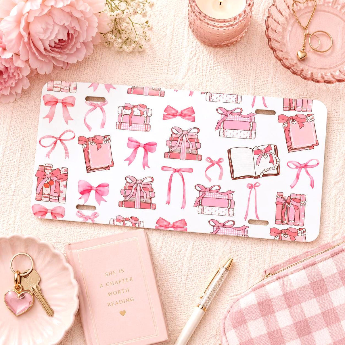 Pink bow book vanity plate - photo 1
